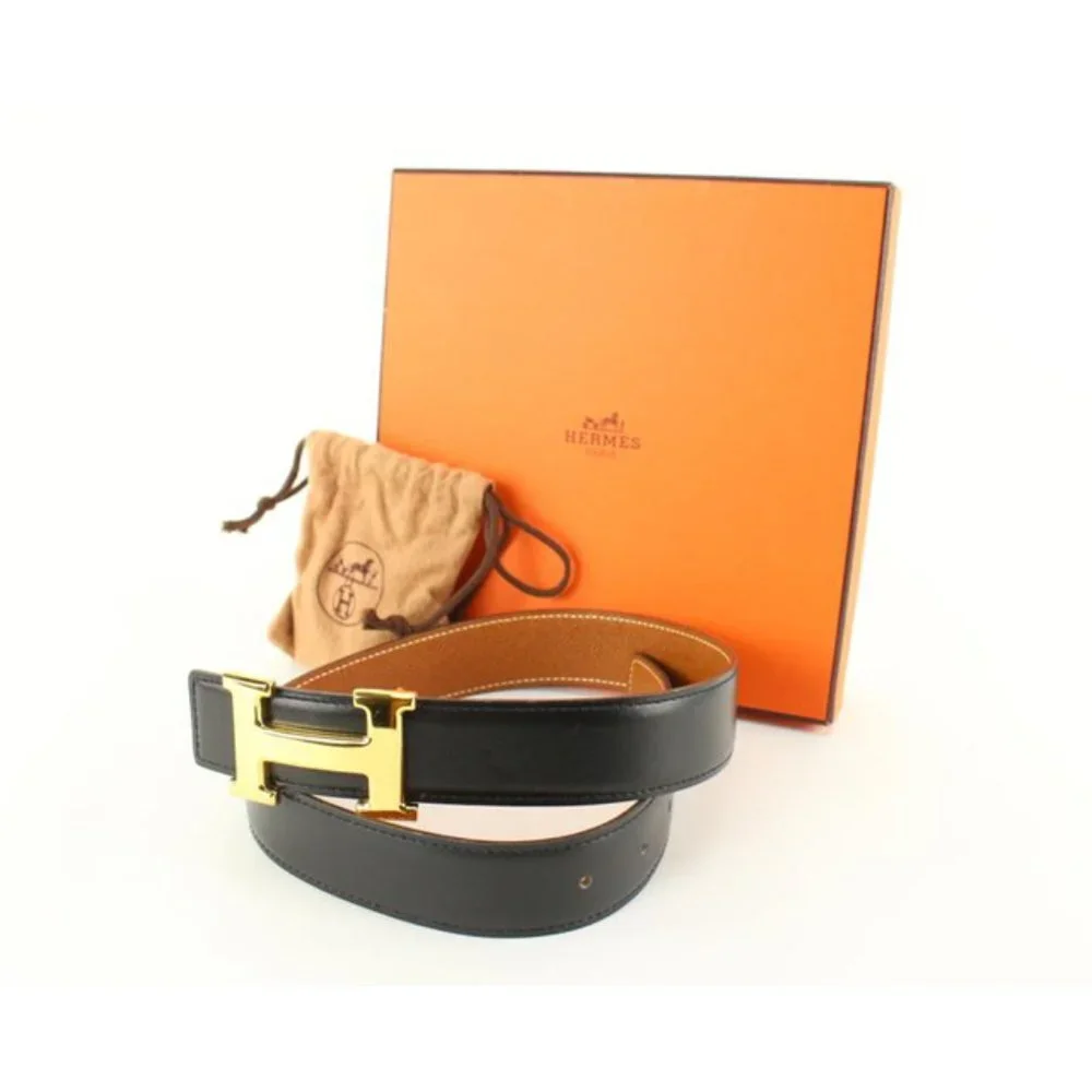 Hermès 32mm Black x Brown Reversible H Logo Belt Kit 97he719s